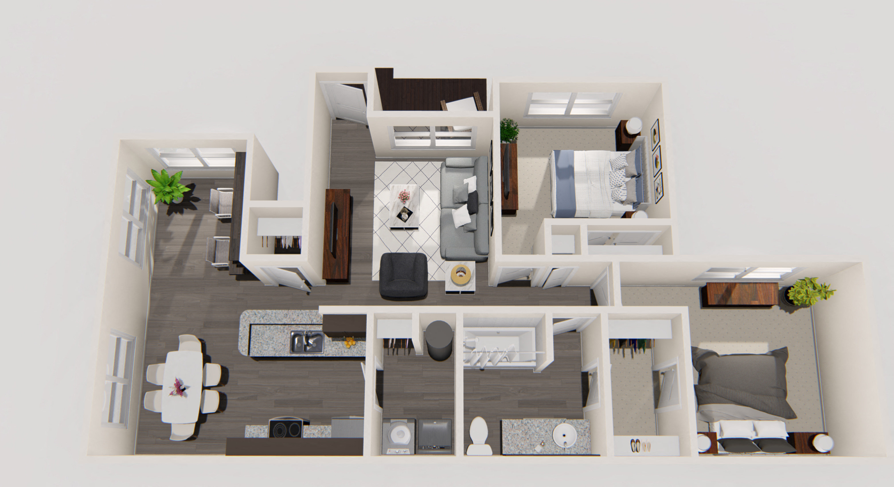 Floor plan for 2 beds, 1 bath, 1039 sqft